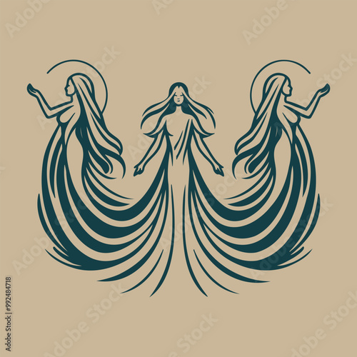 Beautiful Line Art Illustration of Three Women