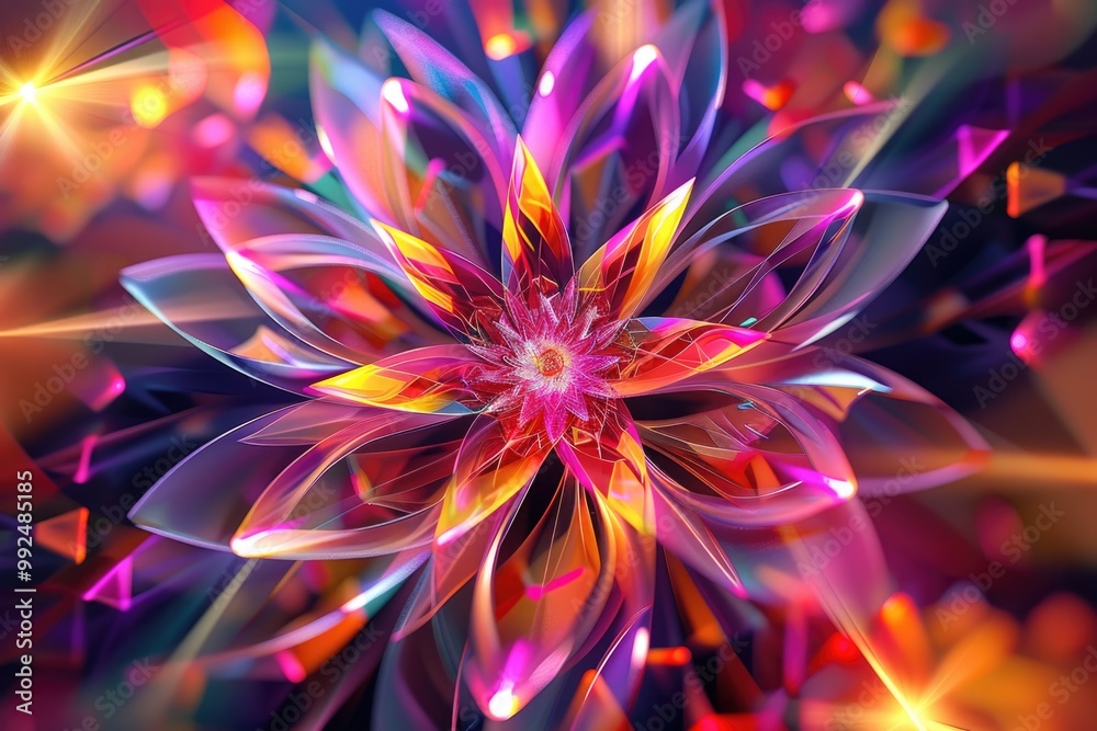 Vibrant abstract flower with multicolored geometric petals and luminescent glows. AI Vibrant abstract flower with multicolored geometric petals and luminescent glows. AI