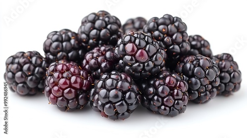 Closeup of blackberry cluster each drupelet slight natural sheen subtle imperfection captured under soft natural light emphasize deep rich blackpurple tone realistic texture of fruit Scientific name