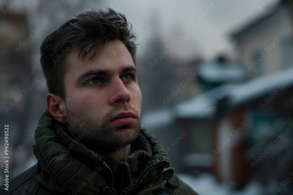 Winter portrait of a thoughtful individual in a snowy urban setting AI Winter portrait of a thoughtful individual in a snowy urban setting AI
