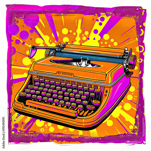 Obraz na płótnie Write with Flair: Pop-Art Typewriter Magic w salonie
