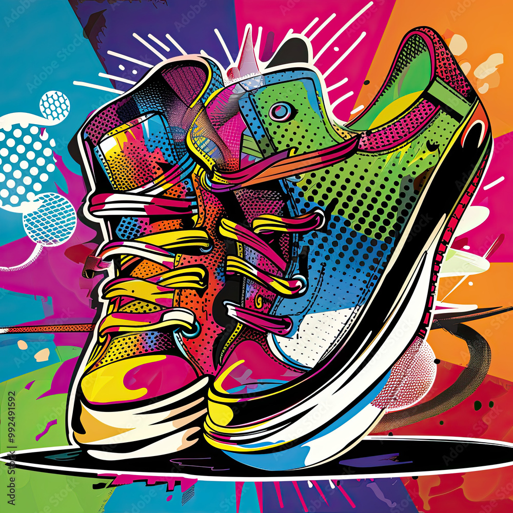 Retro Steps: Dynamic Sneakers in Pop Art