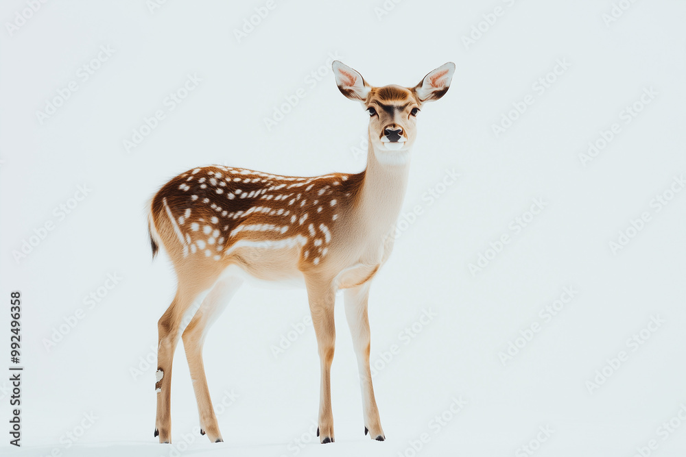 Fawn Standing
A young fawn with white spots standing alone on a plain background. Fawn Standing
A young fawn with white spots standing alone on a plain background.