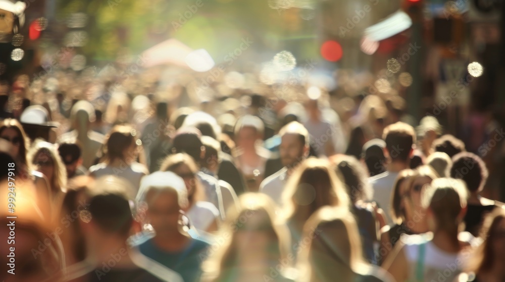 Obraz premium Crowded urban street scene with diverse faces representing various age groups and ethnicities, symbolizing demographic diversity and multiculturalism, with ample copy space for text or design elements