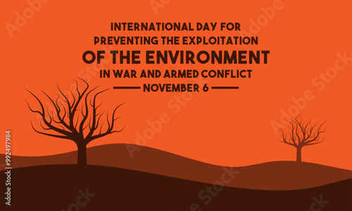 International Day For Preventing The Exploitation of The Environment In War and Armed Conflict. November 6. Flat design. Poster, banner, card, background.