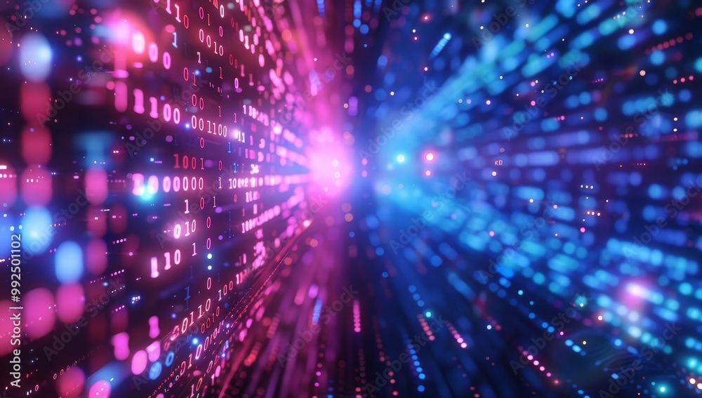 Obraz premium Abstract Digital Tunnel with Glowing Binary Code