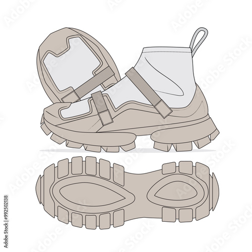 chunky sneakers technical drawing vector template