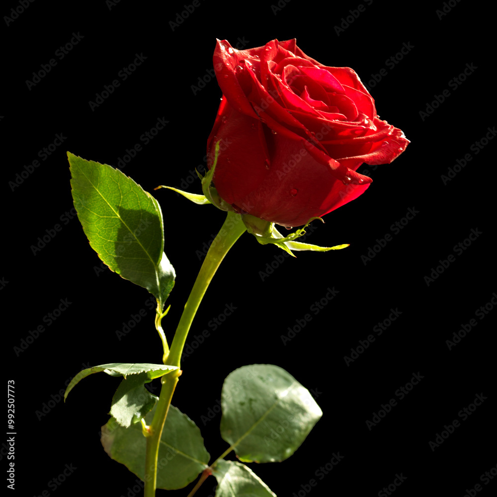 Obraz premium beautiful red rose isolated on black background
