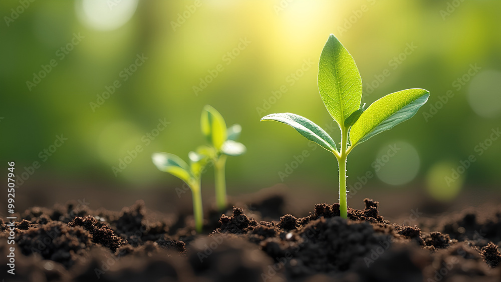 Young green seedlings sprouting in fertile soil symbolizing growth and sustainability in organic farming Young green seedlings sprouting in fertile soil symbolizing growth and sustainability in organic farming