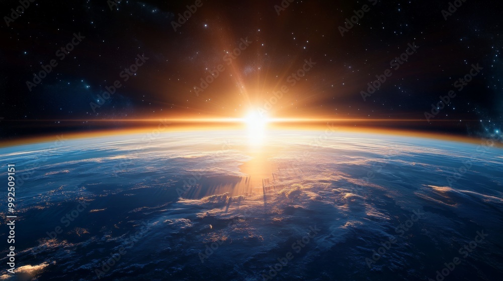 Golden Rays of Sunlight Over Earth's Curvature Golden Rays of Sunlight Over Earth's Curvature