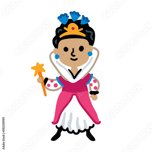 Young Magic princesses girl. Bright color vector illustration isolated on a white background