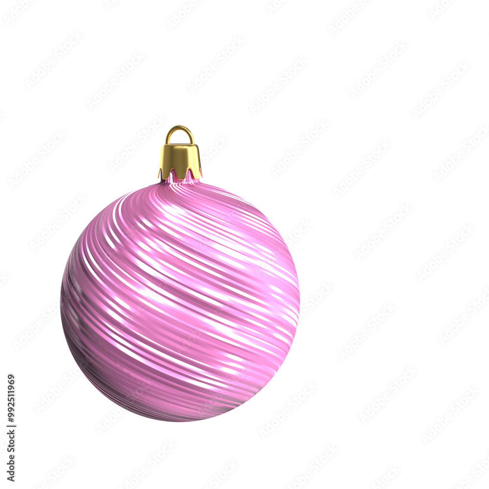 Christmas decoration bauble, Xmas ornament isolated on white background. Holiday season pink Christmas decoration 3D render, realistic Christmas decoration bauble, Xmas ornament isolated on white background. Holiday season pink Christmas decoration 3D render, realistic