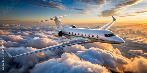 Luxurious Gulfstream Aerospace G550 business jet flying in the sky, luxury, private, aircraft, plane, travel, aviation photo