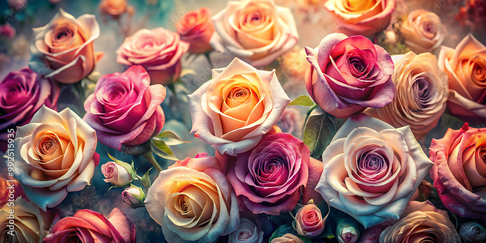 Artistic roses background with generative art , roses, flowers, art, abstract, background, design, pink, petals
