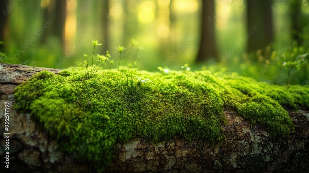 Lush Green Moss on Log in Forest Setting Lush Green Moss on Log in Forest Setting