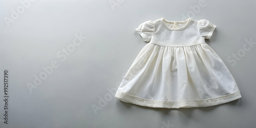 White baby dress on a gray background. rendering, , baby dress, white, gray, background,rendering,clothing, infant, cute