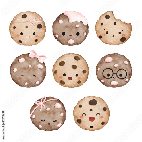 Watercolor Illustration Set of Cute Cookie Character 