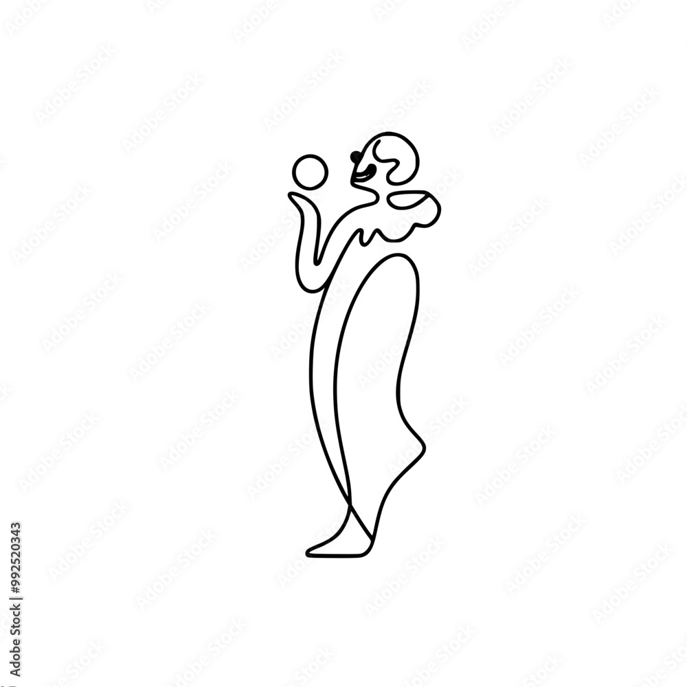 linear vector drawing of a clown with a ball in profile linear vector drawing of a clown with a ball in profile