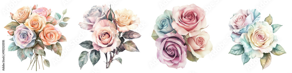 Fototapeta premium Stunning assortment of colorful roses in soft pastel tones of pink peach and lavender forming a beautiful and lush floral bouquet Elegant romantic