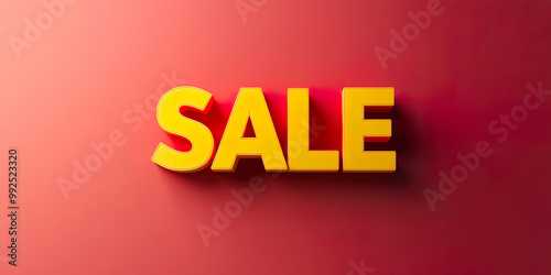Bright yellow SALE text on vibrant red background creates eye catching promotional display, perfect for attracting attention to discounts and special offers