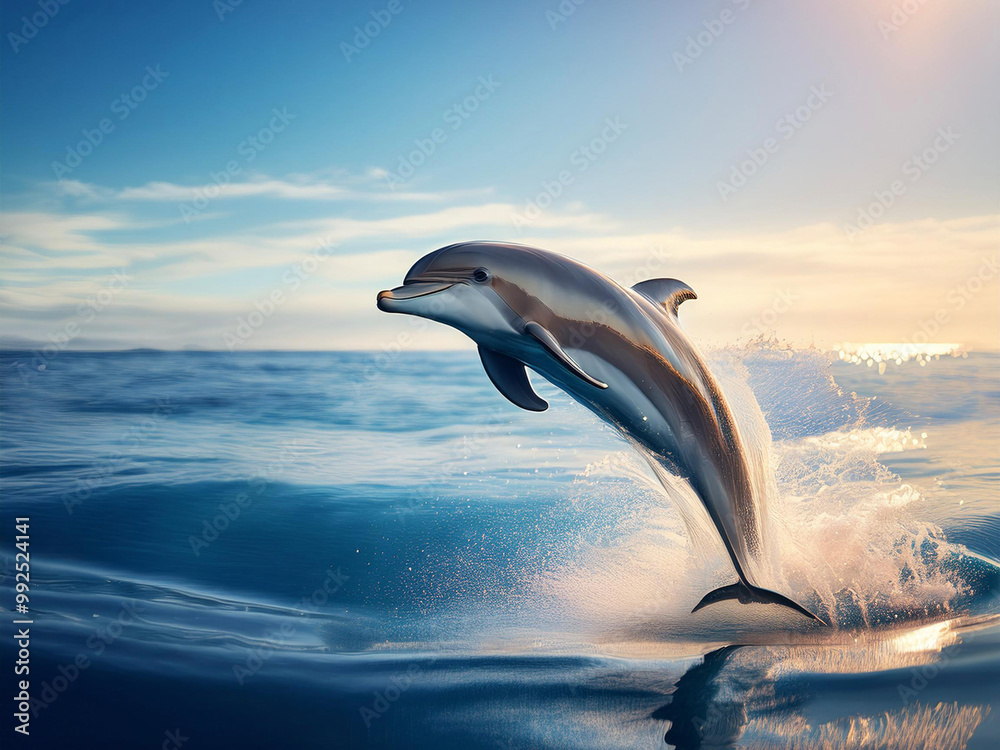 Fototapeta premium Dolphins surf the sea waves