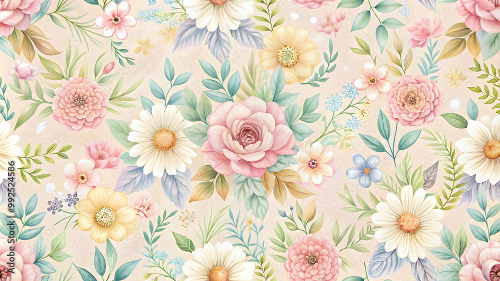 Seamless pattern with delicate flowers in pastel colors, floral, botanical, seamless, repetitive, design, background Seamless pattern with delicate flowers in pastel colors, floral, botanical, seamless, repetitive, design, background