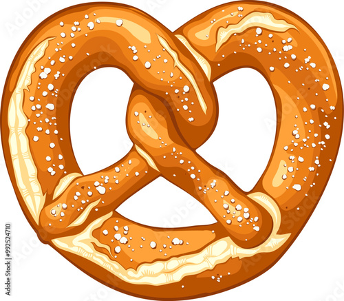 Vector illustration of a classic salted pretzel isolated on white background. Hand drawn design element for Oktoberfest