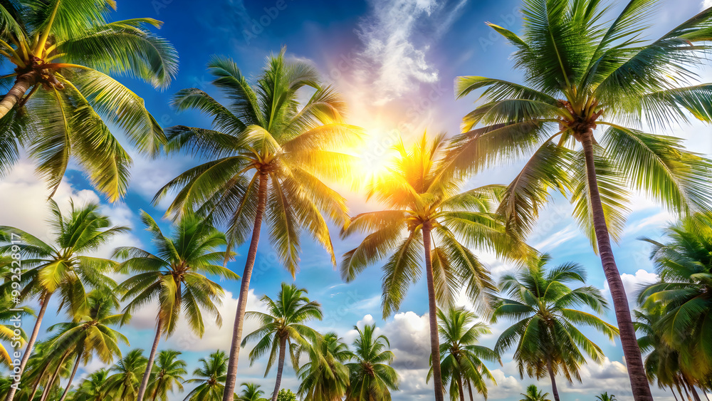 Tropical background with palm trees against a bright sky , palm trees, tropical, background, exotic, landscape, vacation Tropical background with palm trees against a bright sky , palm trees, tropical, background, exotic, landscape, vacation