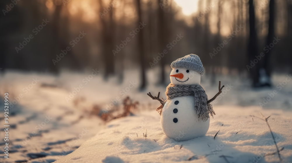 Fototapeta premium Happy Snowman in Winter Forest