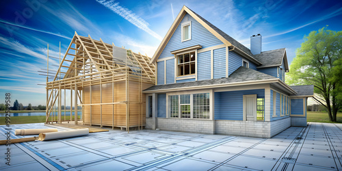 Remodeling an old house with wireframe blueprints and schematic drawings, remodel, old house, fixer upper photo