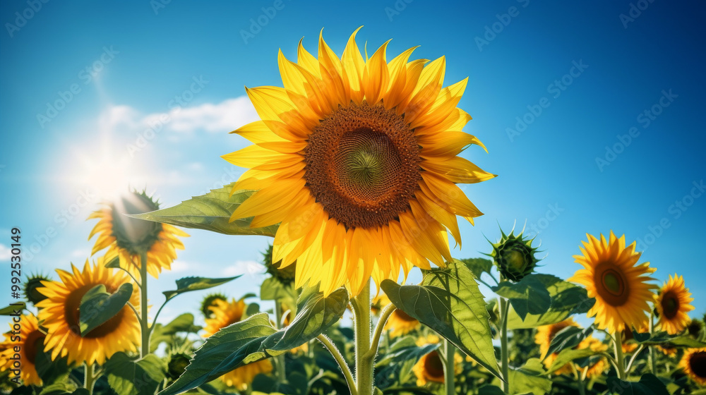 Obraz premium Sunflower Field in Summer with Blue Sky