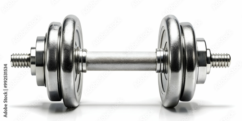 Heavy steel dumbbell on white background for fitness and muscle building Heavy steel dumbbell on white background for fitness and muscle building