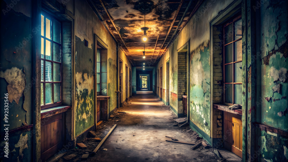 Abandoned dark hallway in dilapidated building , abandoned, dark, hallway, dilapidated, building, eerie Abandoned dark hallway in dilapidated building , abandoned, dark, hallway, dilapidated, building, eerie