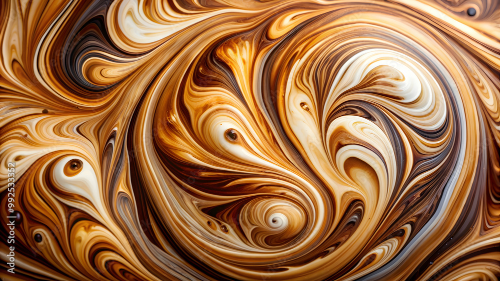 Swirling and dynamic abstract art created by blending milk and coffee, resulting in marbled texture, coffee, milk, abstract Swirling and dynamic abstract art created by blending milk and coffee, resulting in marbled texture, coffee, milk, abstract