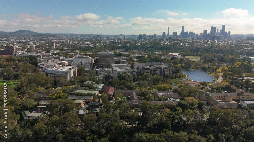 Aerial video of the campus of The University of Queensland, with Brisbane CBD in the background Aerial video of the campus of The University of Queensland, with Brisbane CBD in the background