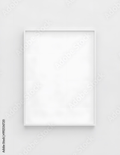 Minimalist picture of a white frame hanging on a white wall showing nothing