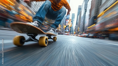 Skateboarder in Motion on Urban Street