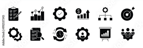 project management icon set. business, teamwork, analysis, planning, development, target, marketing, time management icon collections. vector illustration