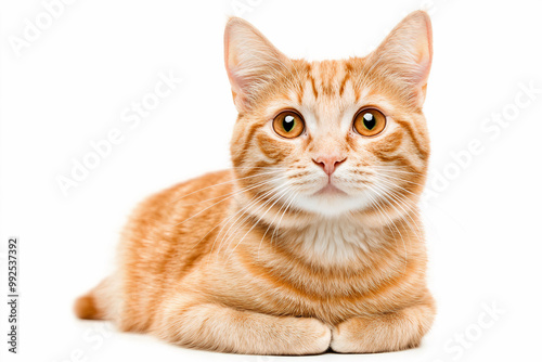 portrait of a beautiful ginger cat on an isolated white background