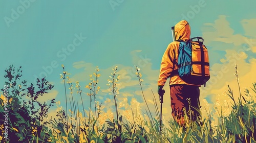 Scenic Hiker in Nature's Vibrant Landscape photo