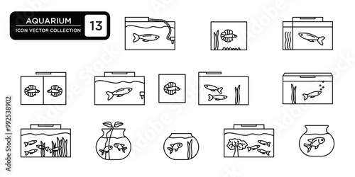 Aquarium icons collection, editable and resizable vector icon templates.