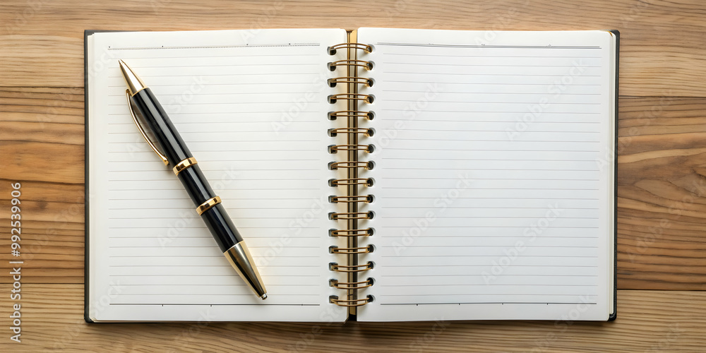 Notebook and pen with blank pages ready for writing , stationery, office supplies, business, education, blank pages, writing Notebook and pen with blank pages ready for writing , stationery, office supplies, business, education, blank pages, writing