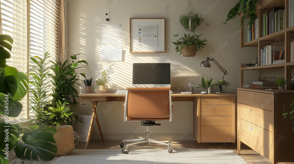 Fototapeta premium Ergonomic Home Office - Plant Lit Environment