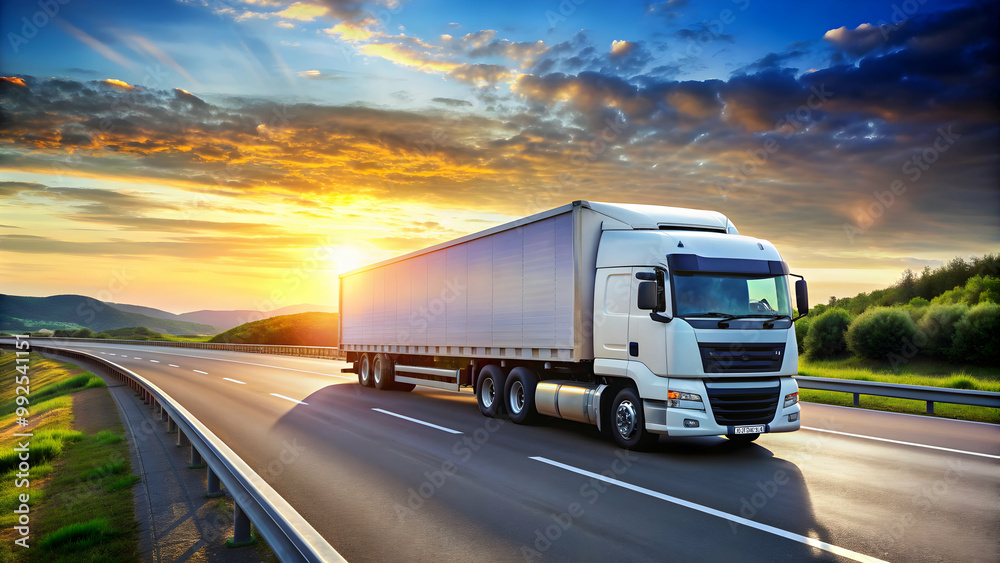 Truck carrying cargo on highway, transportation, logistics, delivery, freight, road Truck carrying cargo on highway, transportation, logistics, delivery, freight, road
