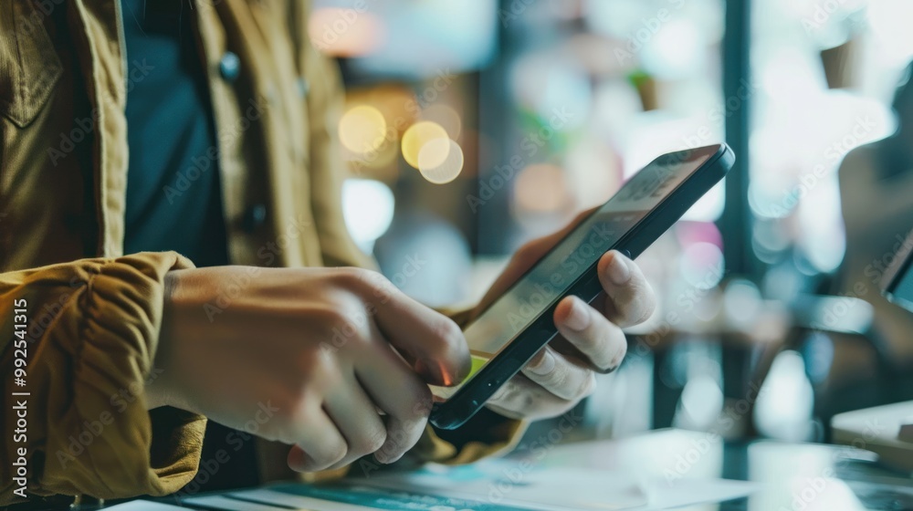 Person making an electronic payment using a smartphone. Person making an electronic payment using a smartphone.