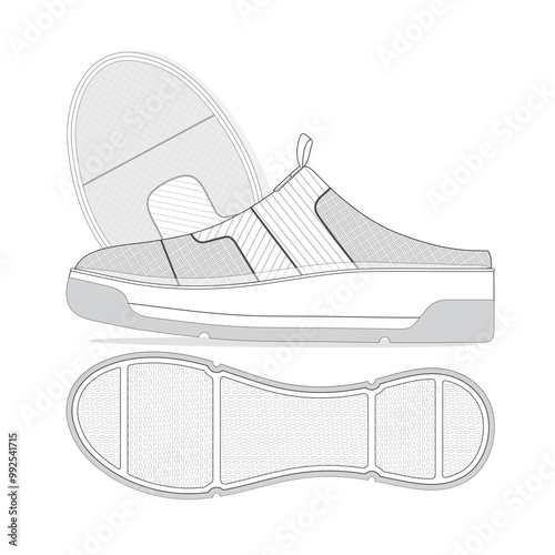 Chunky sneakers flat drawing vector mockup template