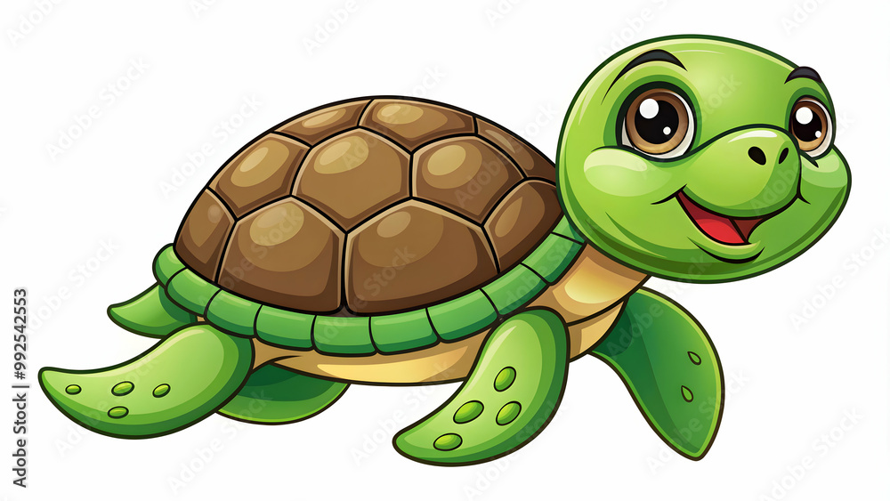 Fototapeta premium Cute turtle sea life cartoon icon isolated on white background, turtle, sea life, cartoon, icon, isolated, cute, adorable