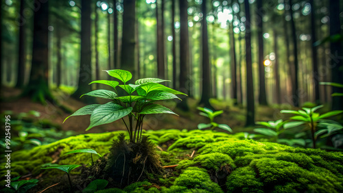 Lush green plant growing in a dark forest setting HD wallpaper , forest, night, plant, growth, green, grass, nature, wild