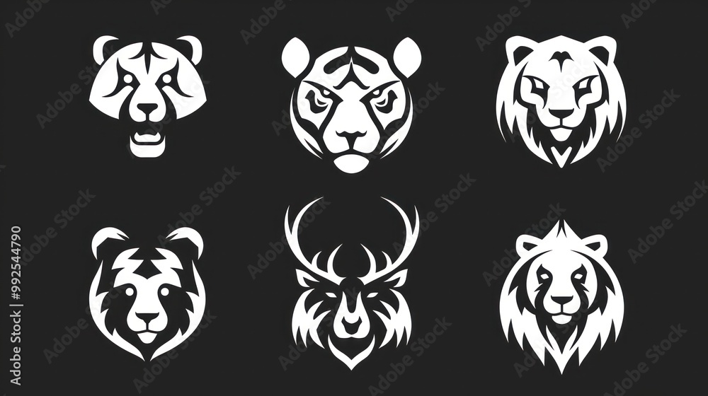 Simple black and white animal icons for a logo. Simple black and white animal icons for a logo.