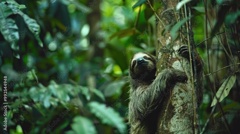 Sloth climbing slowly in the forest. Sloth climbing slowly in the forest.